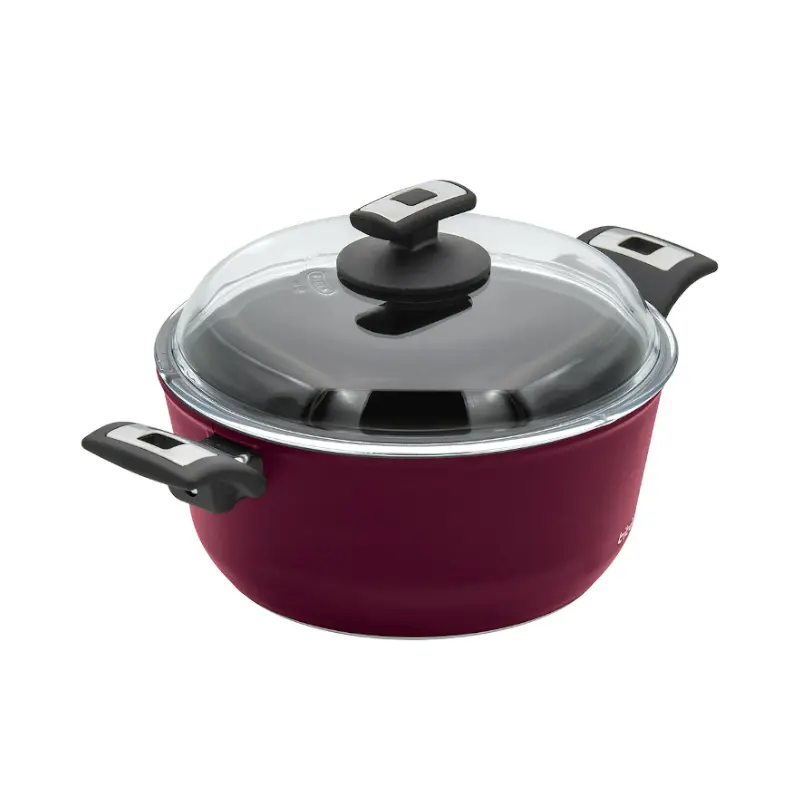 Top Alulit Titanový hrnec ø 24 cm x 11 cm / 3.8 l s poklicí, bordó
