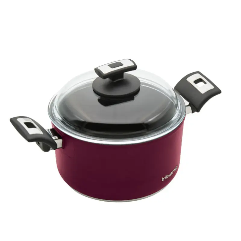 Top Alulit Titanový hrnec ø 20 cm x 11 cm / 3.0 l s poklicí, bordó