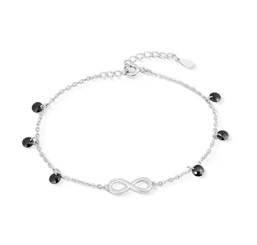 Stříbrný náramek nekonečno s černými krystaly 17-20 cm STNA0665F