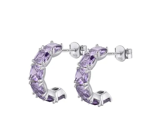 Stříbrné náušnice půlkroužky Brosway Fancy Magic Purple FMP13 pár + dárek zdarma