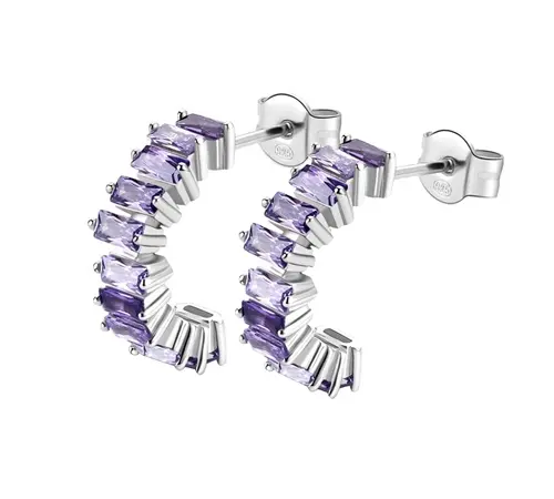 Stříbrné náušnice půlkroužky Brosway Fancy Magic Purple FMP12 pár + dárek zdarma