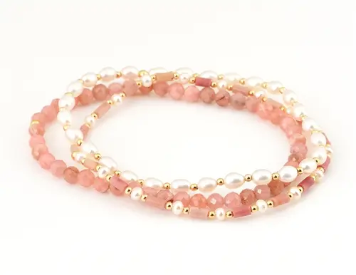 Set náramků 7 Angelic Eyes se zlatými kuličkami a perlami a radonity ZLNA1475F + Dárek zdarma