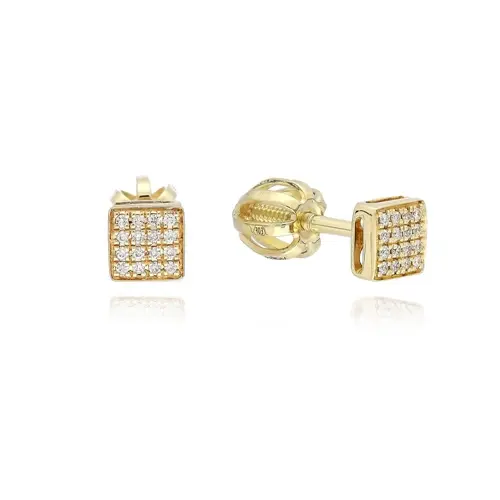 Naušnice ze žlutého zlata pecičky/kostičky s diamanty BN0039F + DÁREK ZDARMA
