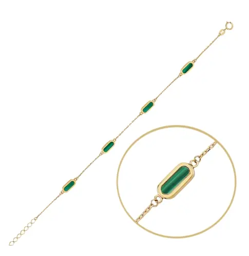 Dámský zlatý náramek s malachitem JMG0156GGB17 16-18 cm + Dárek zdarma