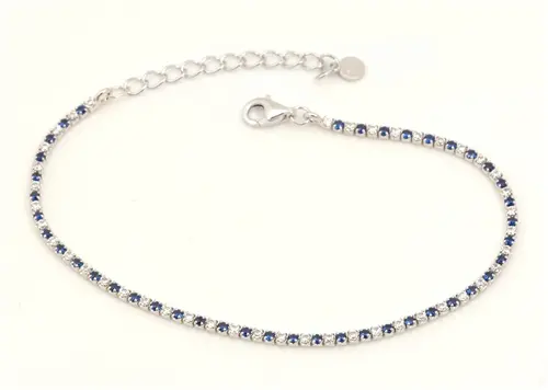 Dámský stříbrný štrasový náramek s modrými a čirými zirkony 16-19 cm 81395MF