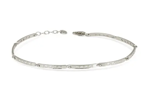 Elegantní článkový náramek z bílého zlata s diamanty DNA010F + dárek zdarma