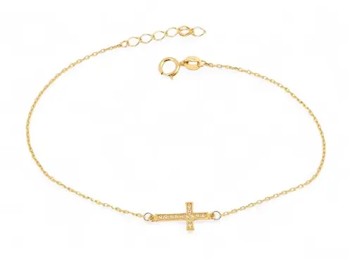 Dámský zlatý náramek křížek s čirými zirkony ZLNA1608F 17-19 cm + Dárek zdarma