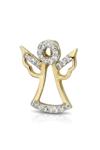 Zlatý přívěšek andílek s přírodními diamanty BZ0018F + dárek zdarma