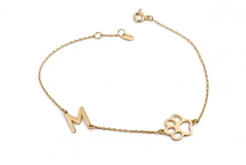 Personalizovaný zlatý náramek FAEM s písmenkem a tlapkou FAEMZLNA006 + dárek zdarma