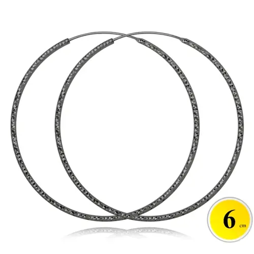 Černé broušené stříbrné náušnice kruhy 60 mm JMAN0392BE06