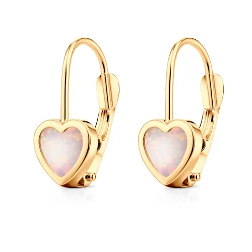 Zlaté náušnice srdíčka s opály NA1934F + Dárek zdarma