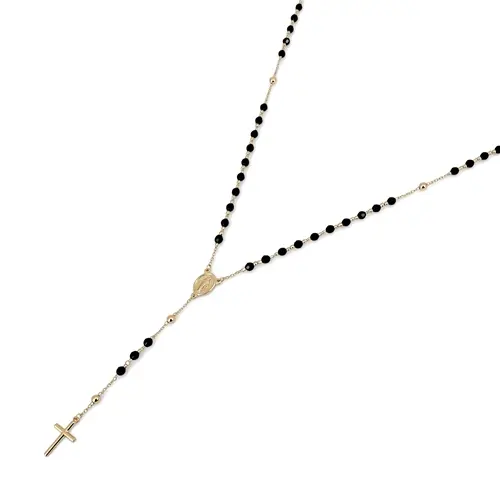 Náhrdelník růženec ze žlutého zlata s černými kolrálky 48-50 cm ZLNAH265F + DÁREK ZDARMA