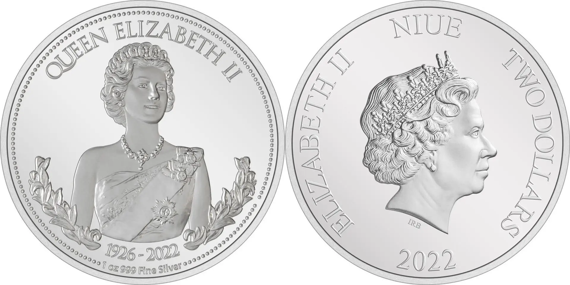 New Zealand Mint Stříbrná mince Královna Alžběta II 1926-2022 1 Oz 2 NZD Niue 2023