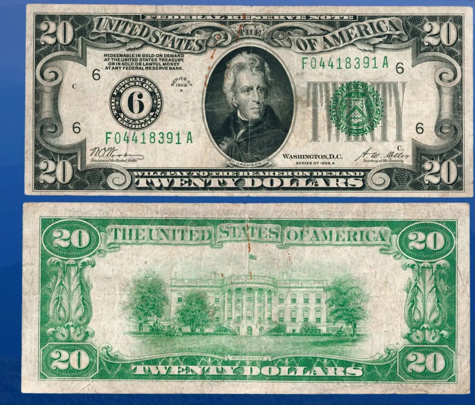 1928A $20 FRN Atlanta číselná pečeť, vyměnitelná ve zlatě