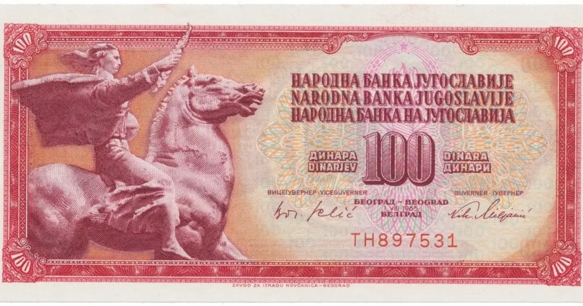 Jugoslávie 100 Dinara 1965