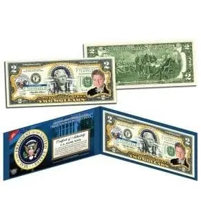 BILL CLINTON * 42. prezident USA * Barevné prezidentské 2 USD skutečné zákonné platidlo v USA