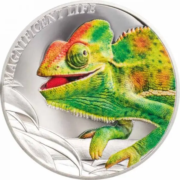 Cookovy ostrovy – 5 NZD Stříbrná mince 2020 CHAMELEON 1 oz Ag 999 ULTRA HIGH RELIEF PROOF