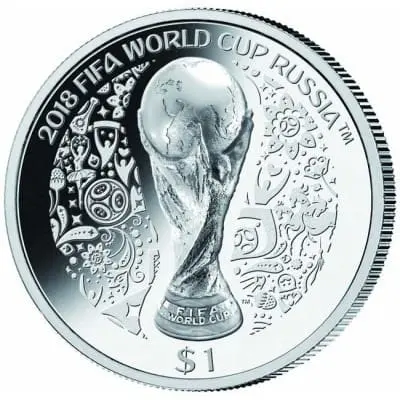 Barbados – 1 AUD Stříbrná mince 2018  FIFA WORLD CUP TROPHY (Trofej Mistrovství světa) 1 oz Ag 999