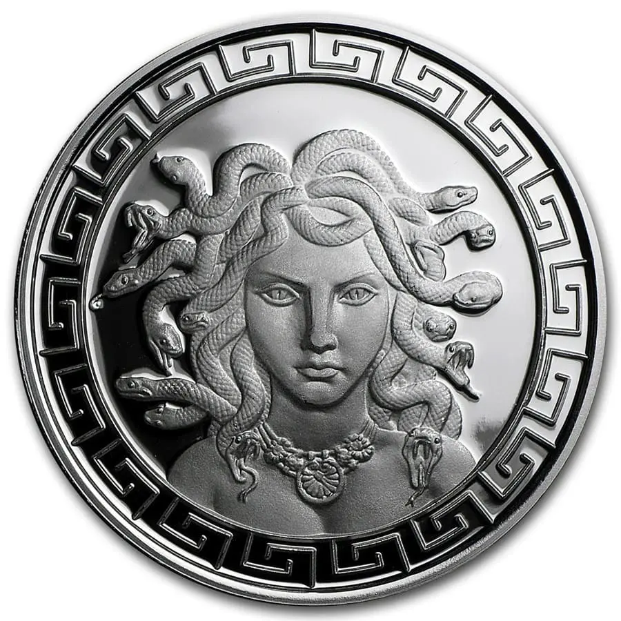 Řecká mytologie – 1 oz stříbrná mince 2016 Medusa (Gorgona) Proof Ag 999 Limit 3 000 ks