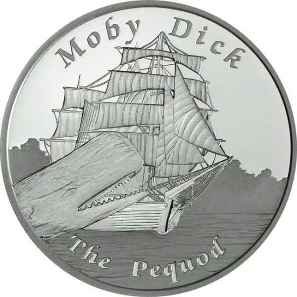 Tuvalu – 1 TVD Stříbrná mince 2013 PEQUOD (Bílá velryba) 31.10g Ag 999 PROOF Perth Mint