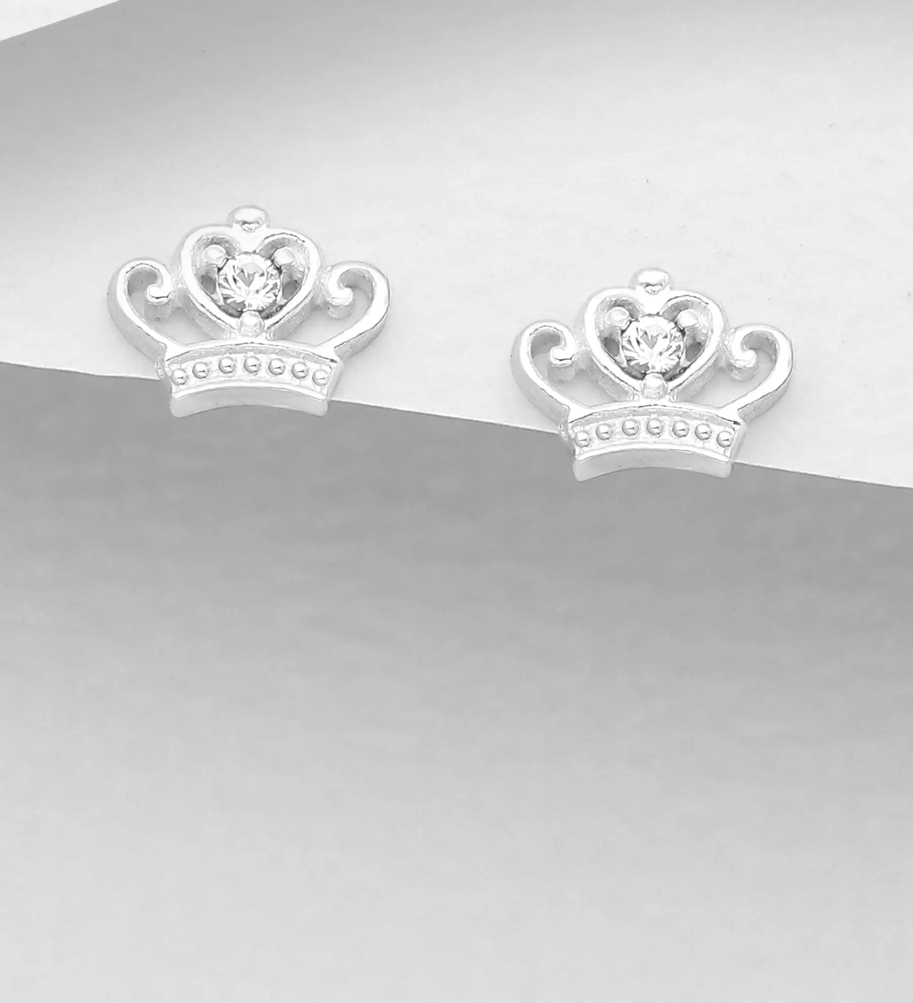 Náušnice 925 stříbro Korunka Crown Push-Back zdobené křišťálovým sklem