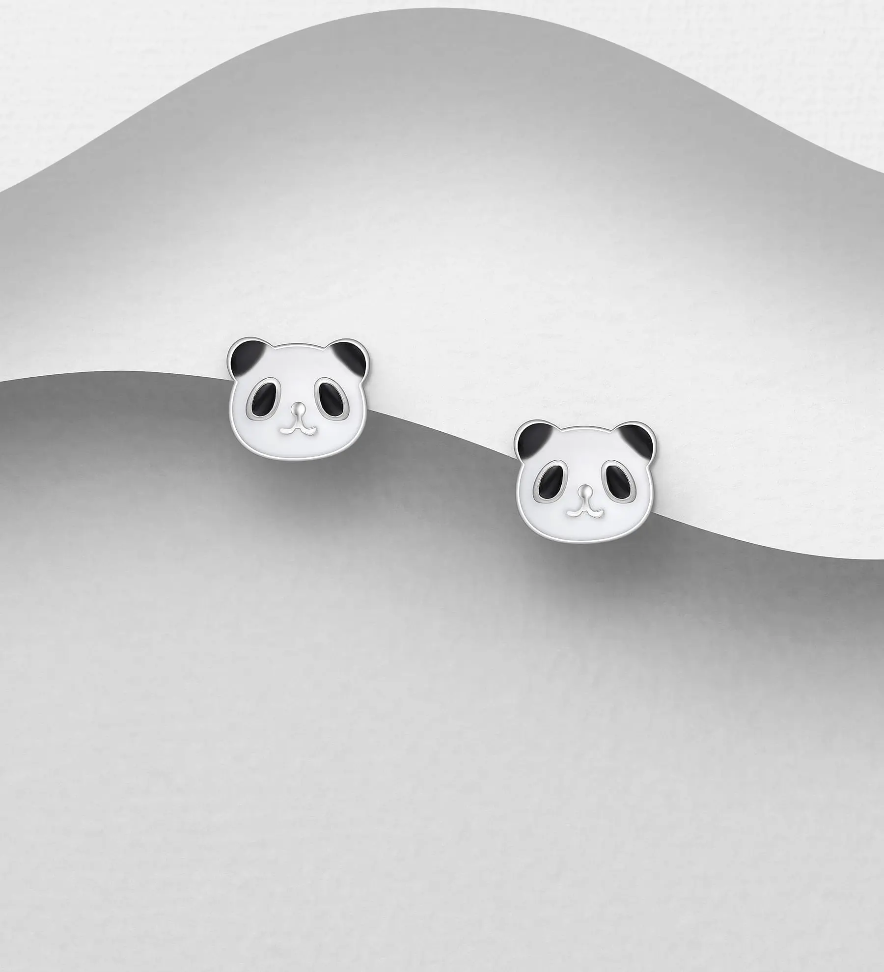 Náušnice Panda ze stříbra 925, zdobené barevným smaltem