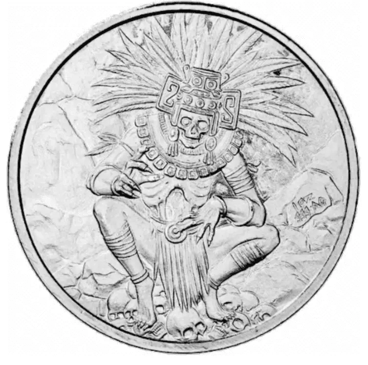 Stříbrná mince 1 oz aztécký bůh smrti
