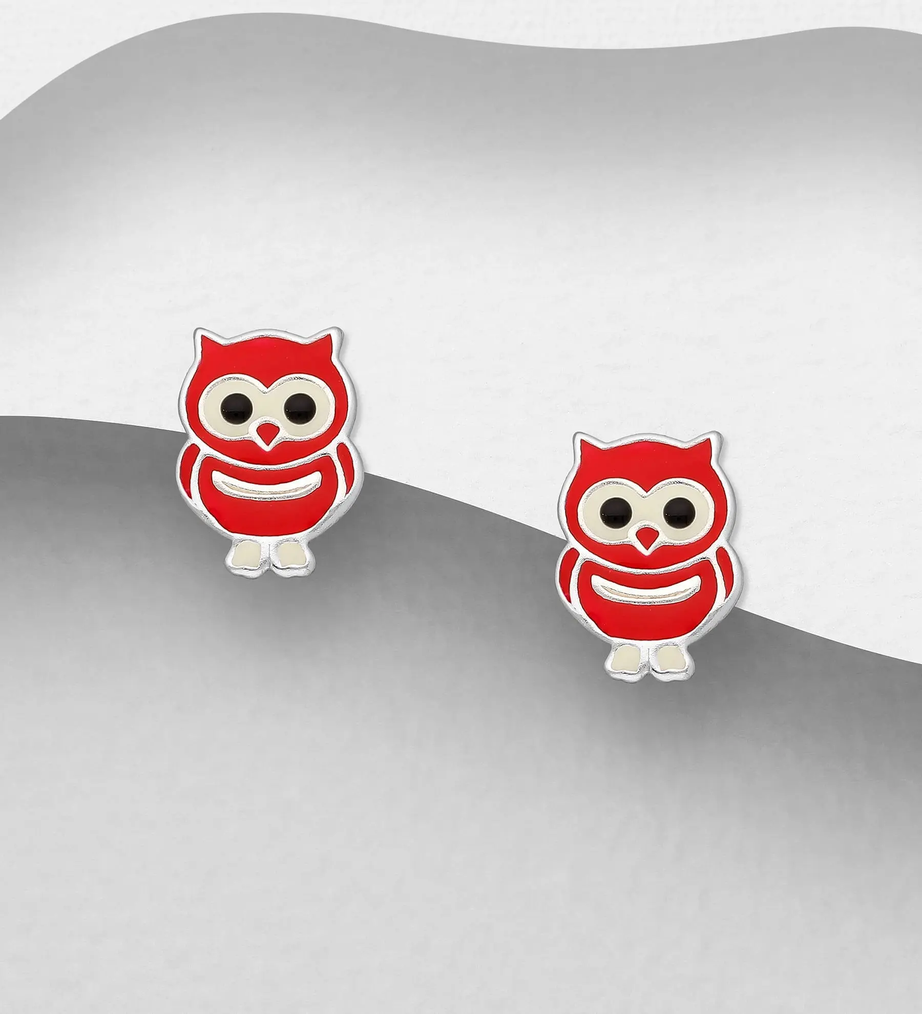 Owl Sova Push-Back stříbrné 925 náušnice zdobené barevným smaltem