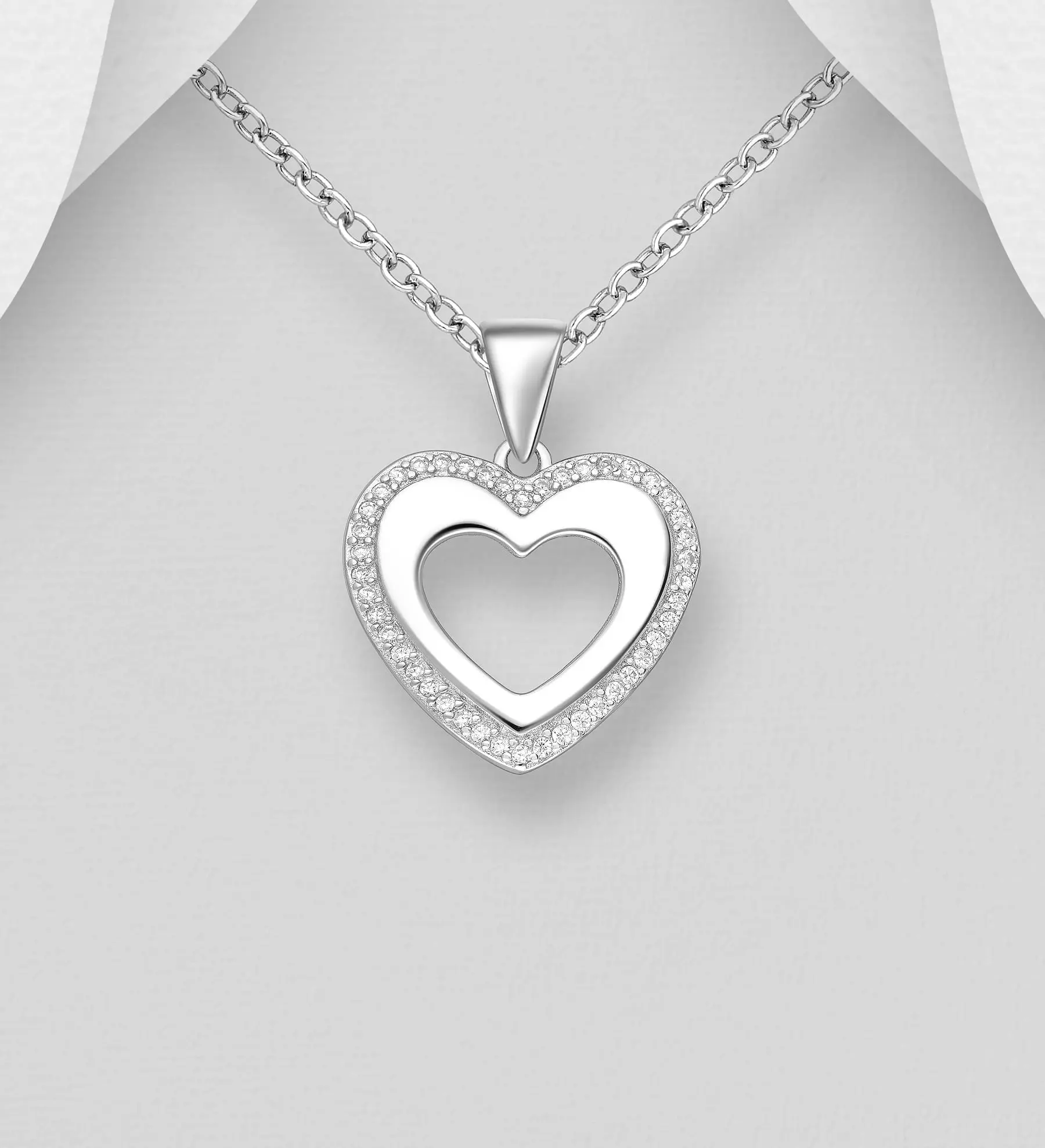 Přívěsek srdce ze stříbra 925, zdobený simulovanými diamanty CZ