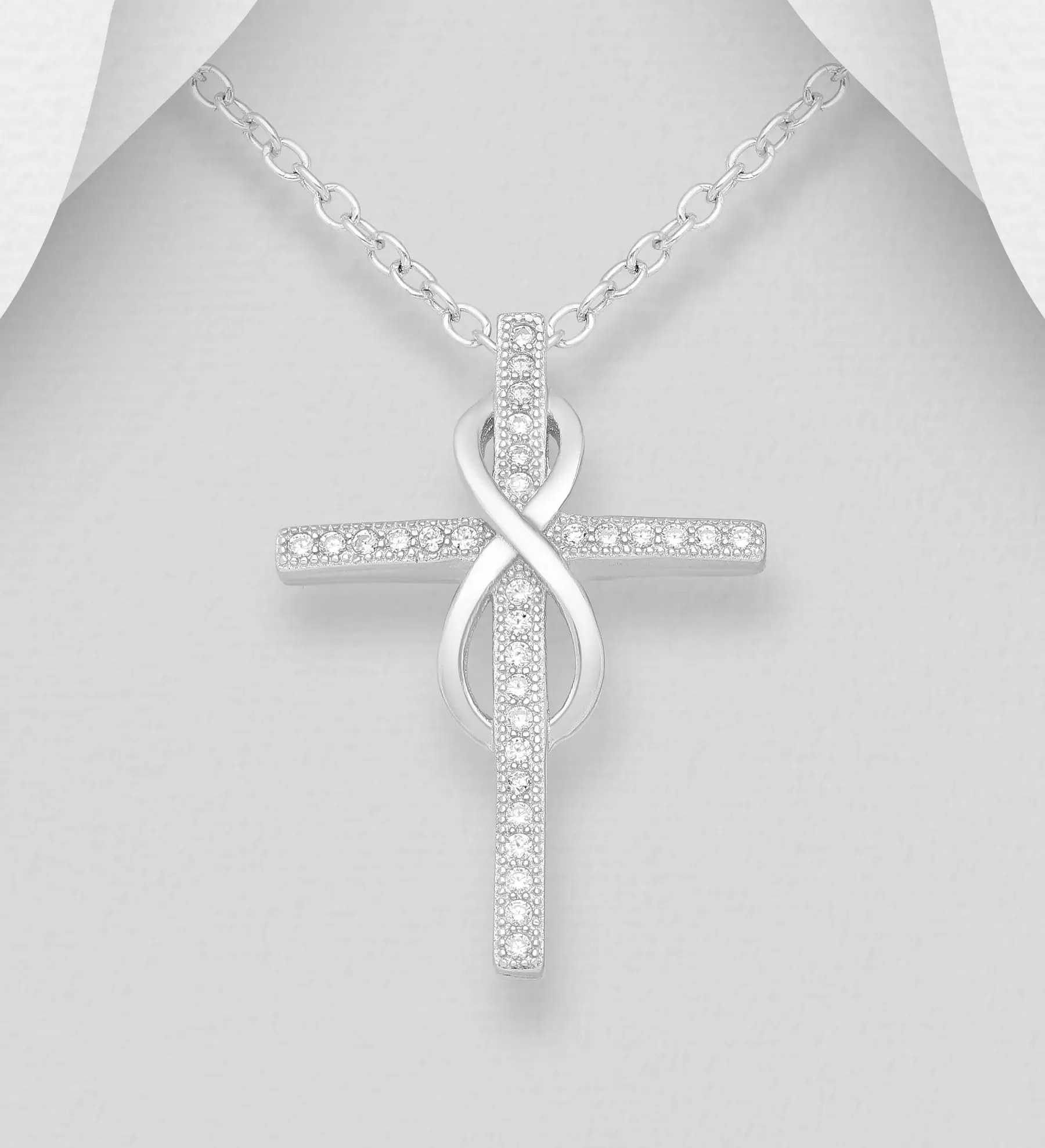 Kříž a přívěsek Infinity ze stříbra 925, zdobený CZ simulovanými diamanty