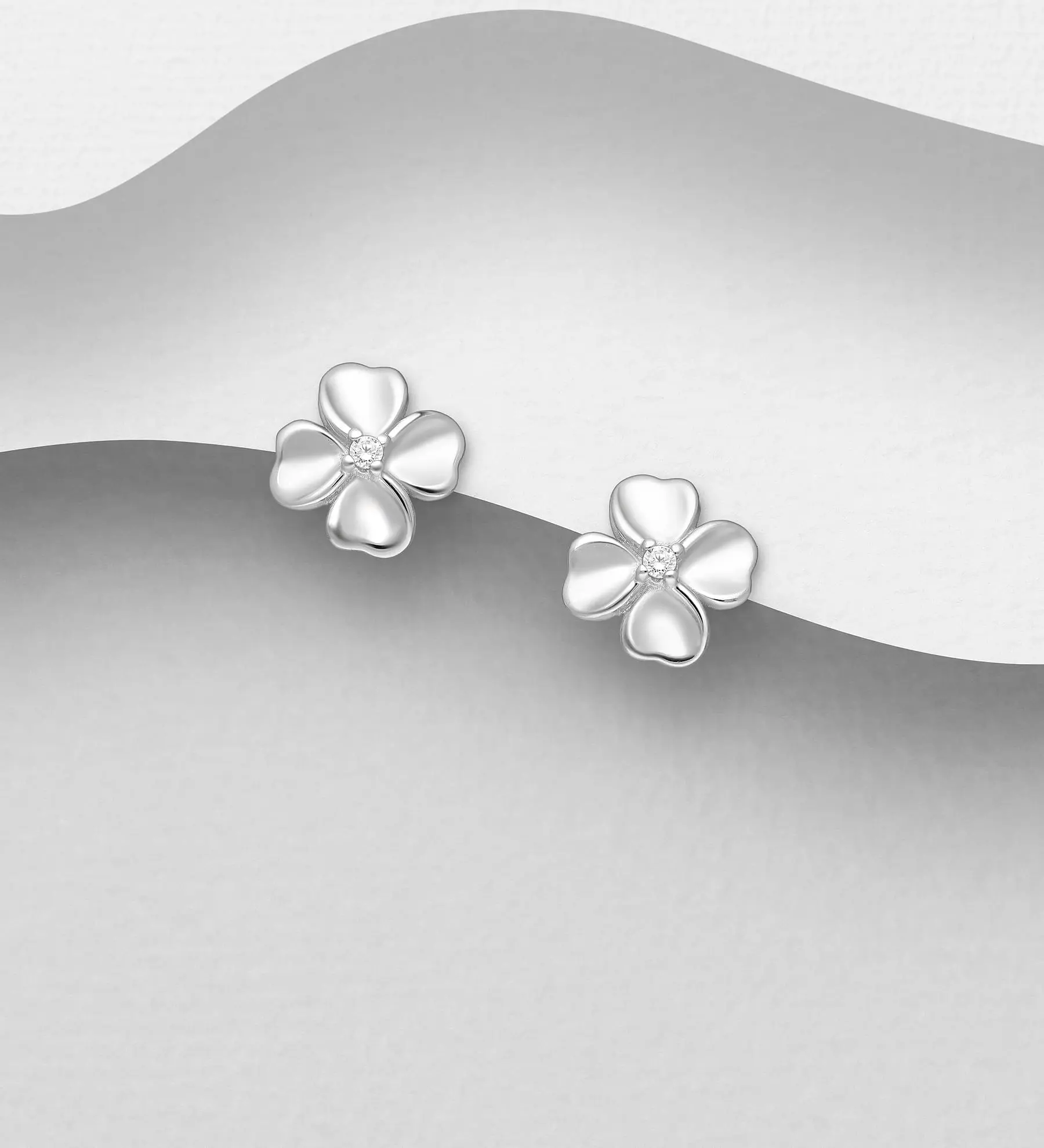 Náušnice stříbro 925 Clover Push-Back, zdobené CZ simulovaným diamantem