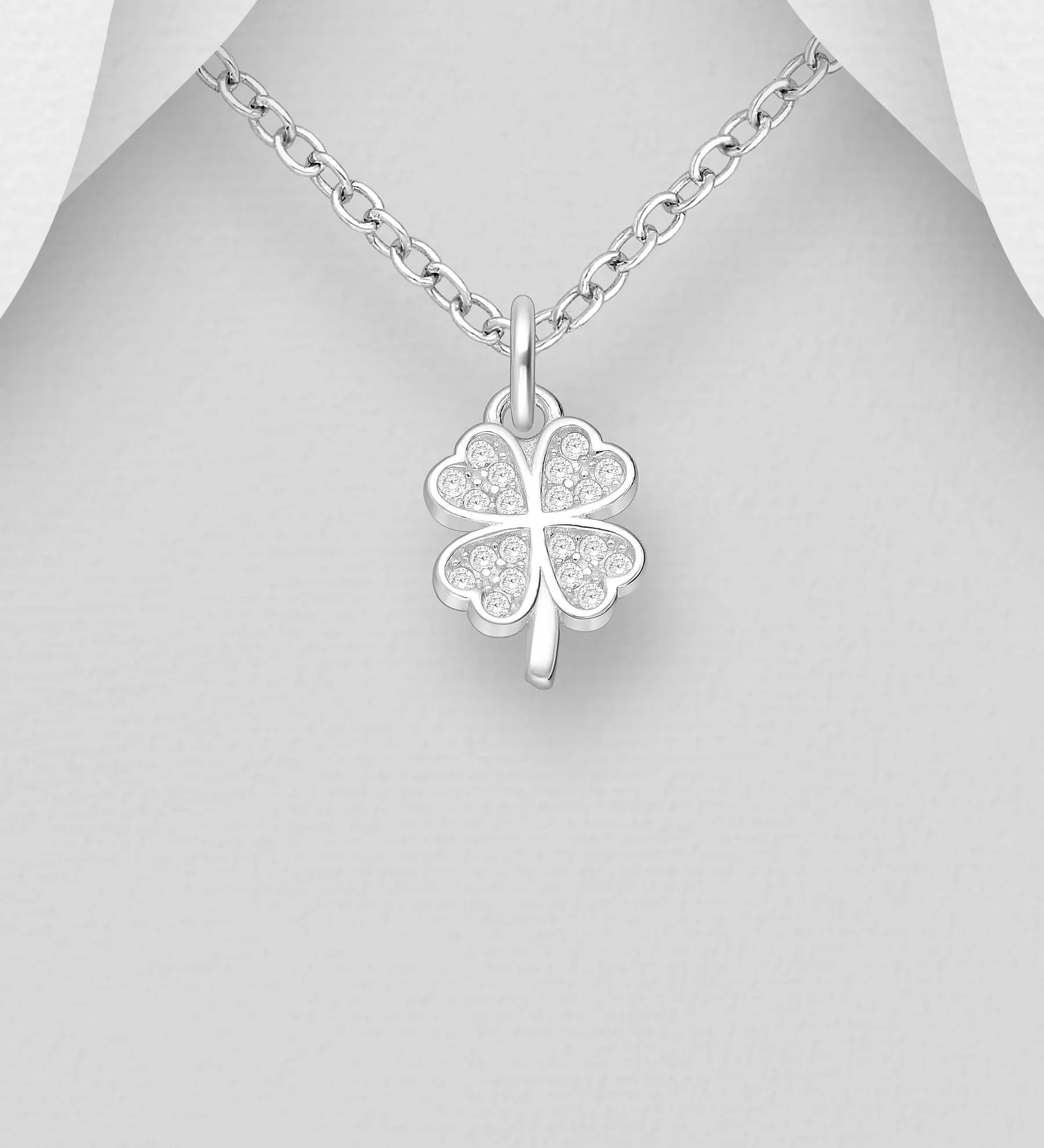 Přívěsek ze stříbra 925 Čtyřlístek, zdobený simulovanými diamanty CZ