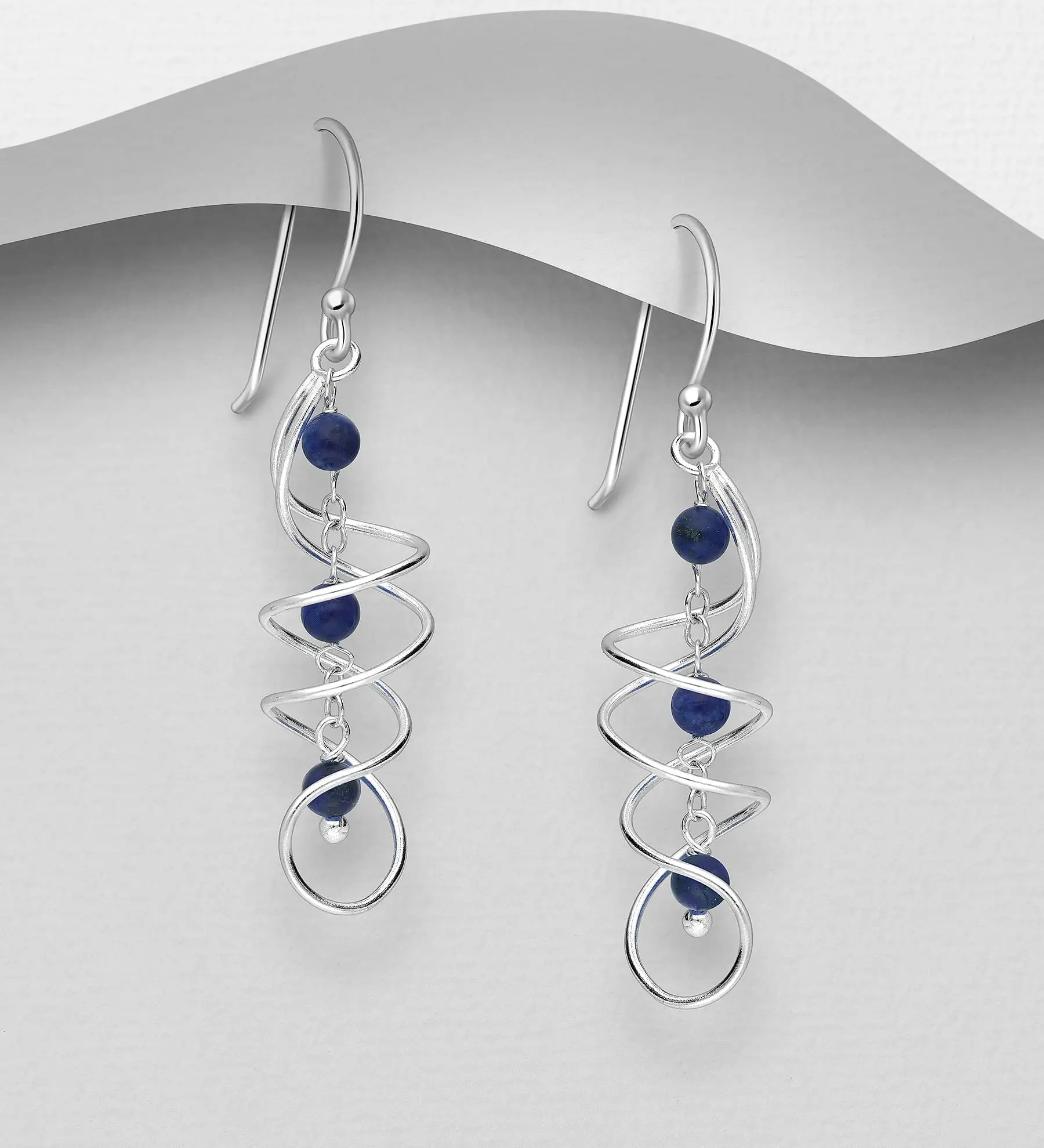 Náušnice s háčkem ze stříbra 925, zdobené Lapis Lazuli