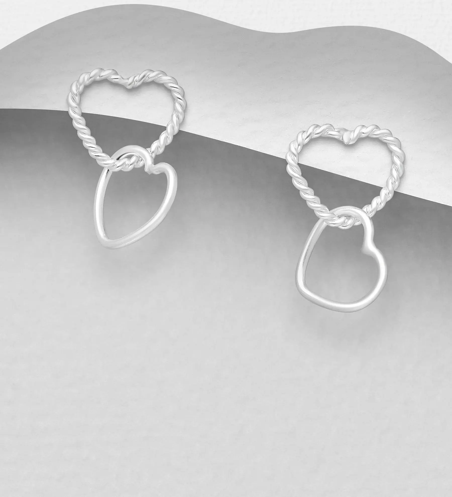 Náušnice stříbro 925 Hearts Linked Push-Back srdce se srdcem