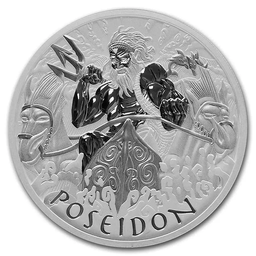 Stříbrná mince Poseidon 2021 Tuvalu 1 oz bohové Olympu BU