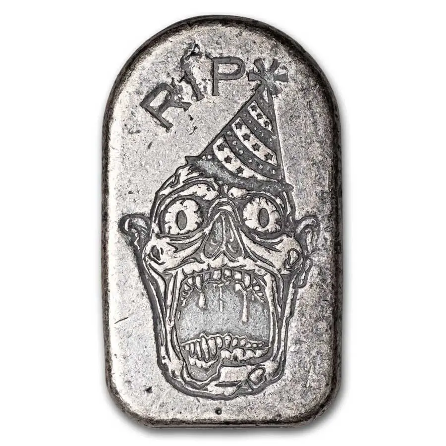 Stříbrný slitek zombie tvář v klobouku 2 Oz