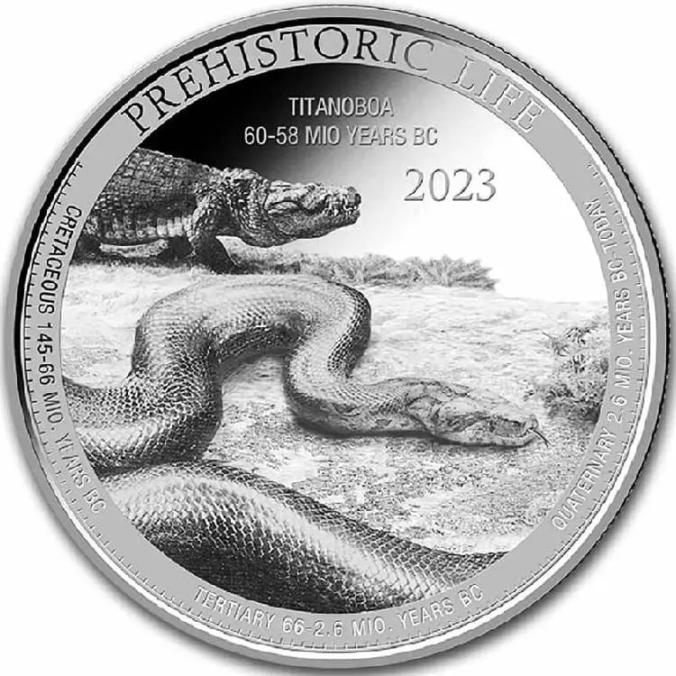 TITANOBOA PREHISTORIC LIFE 2023 1 oz stříbrná mince v kapsli – Kongo
