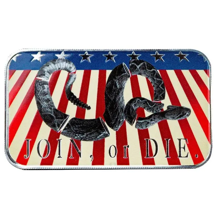 Join or Die Snake 1 oz stříbrný slitek v kapsli – Scottsdale Mint