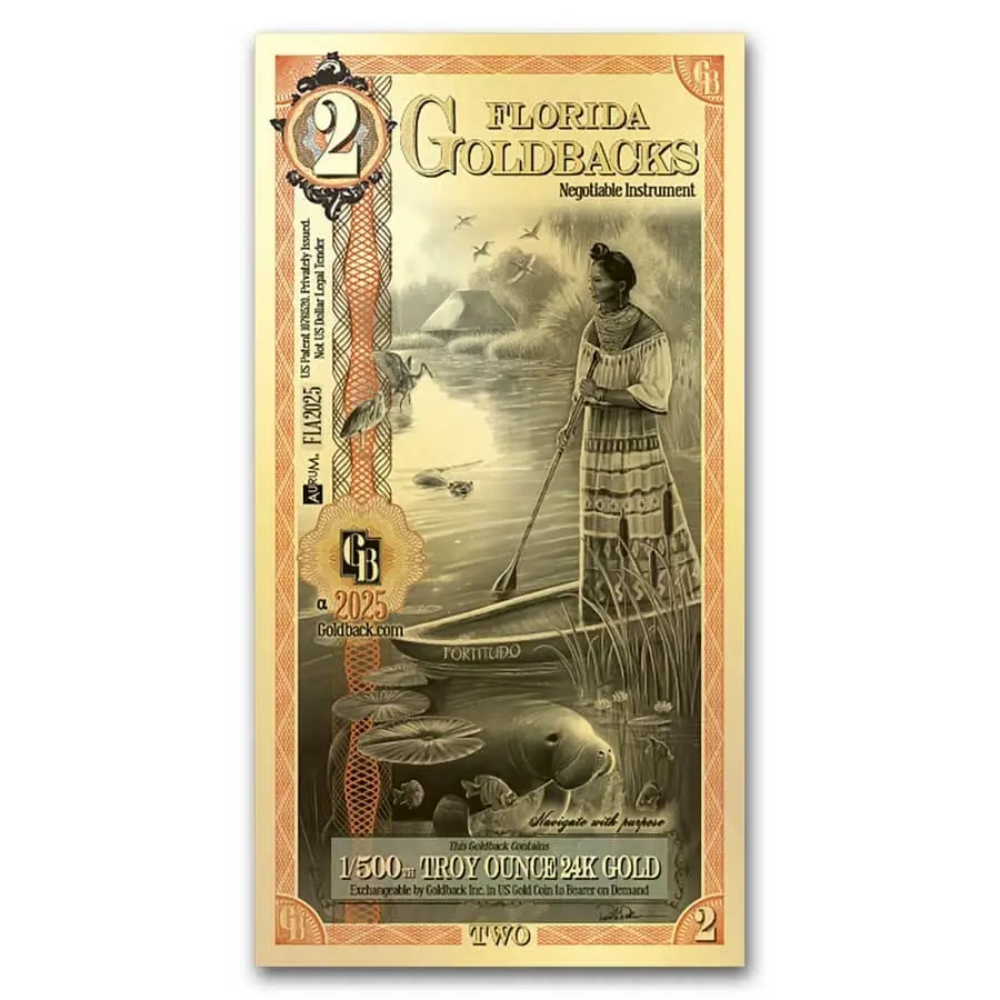 2 Florida Goldback - Aurum Gold Foil Note (24k)