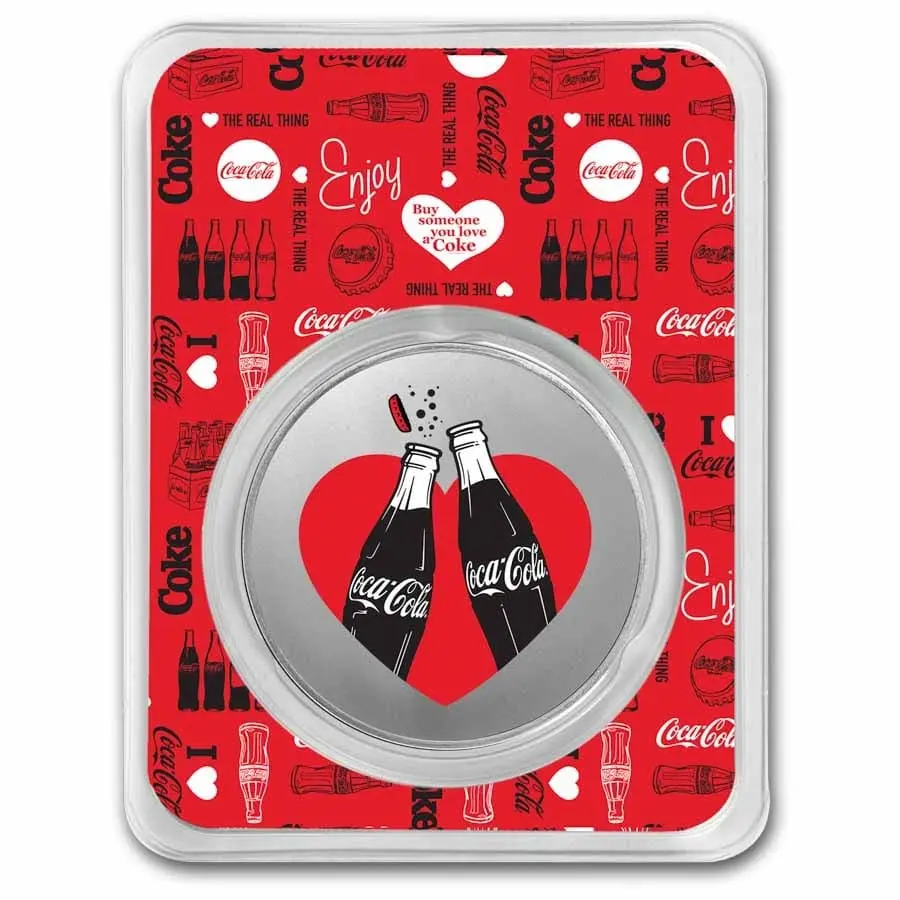 Coca-Cola 1 oz Silver Colorized Valentine mince (v TEP)