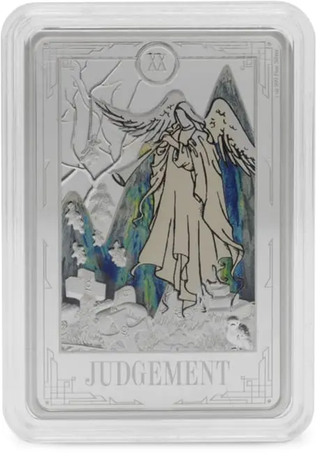 Stříbrný slitek karta Tarot Rozsudek Anděl 1 Oz Niue Taro