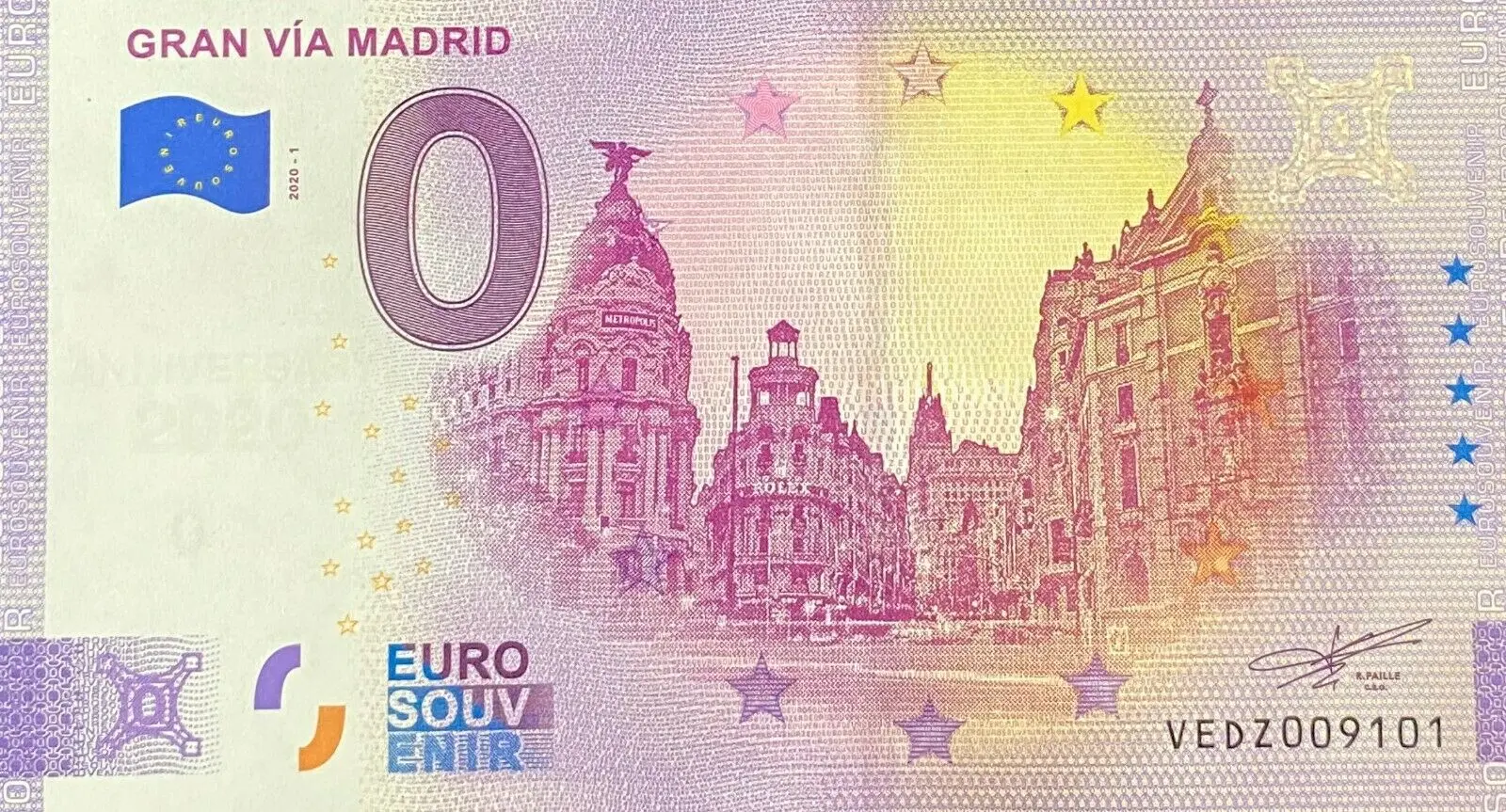 0 EUR bankovka GRAN VIA MADRID