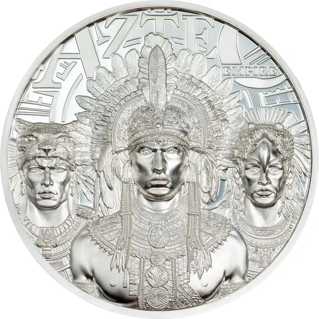 2025 Cookovy ostrovy 1 oz Silver Aztec Empire Proof (s krabicí a COA)