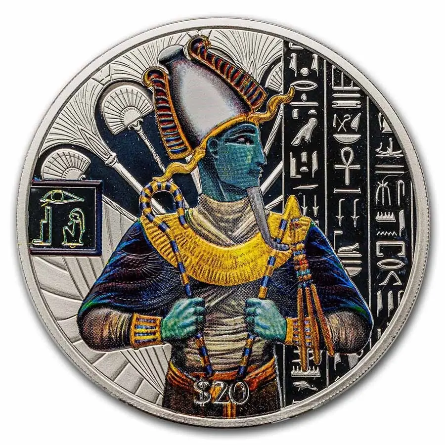 Stříbrná mince Egyptian Gods: Osiris (Barevna) 2 Oz