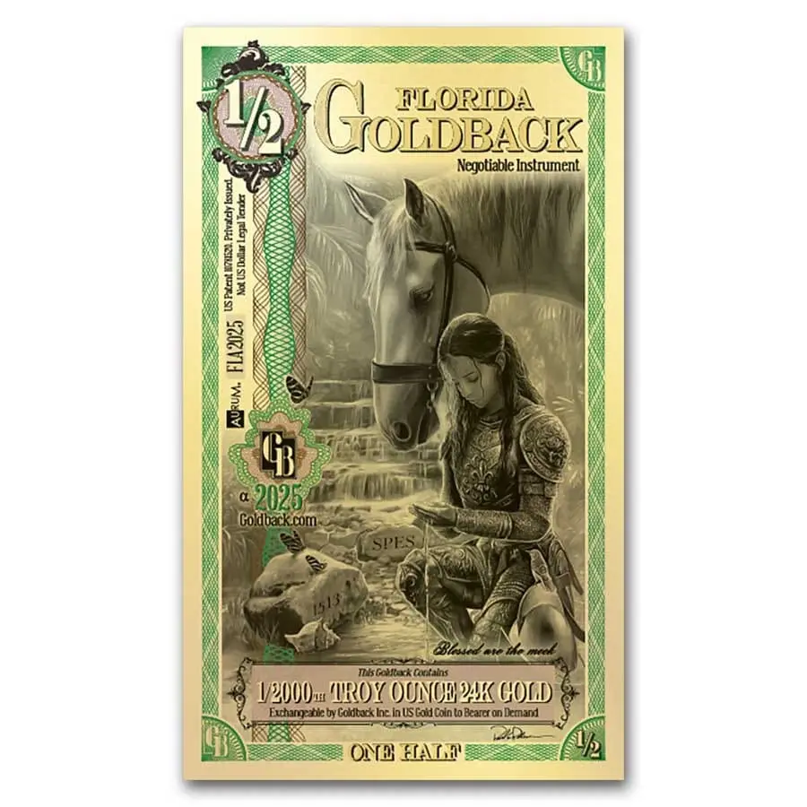 Zlatý slitek  1/2 Florida Goldback - Aurum Gold Foil Note (24k)