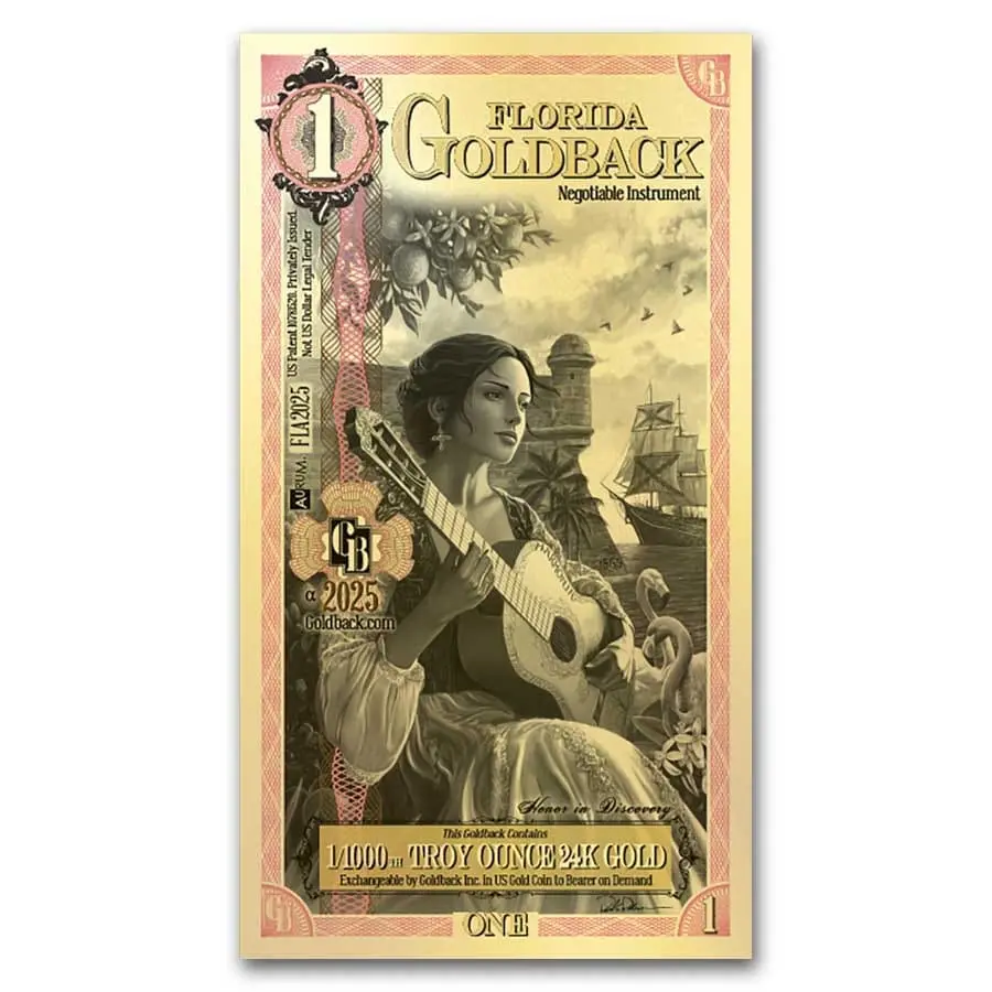Zlatý slitek 1 Florida Goldback - Aurum Gold Foil Note (24k)