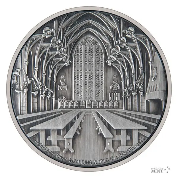 Stříbrná mince 1 Oz 2 NZD Harry Potter 2022 Velká síň