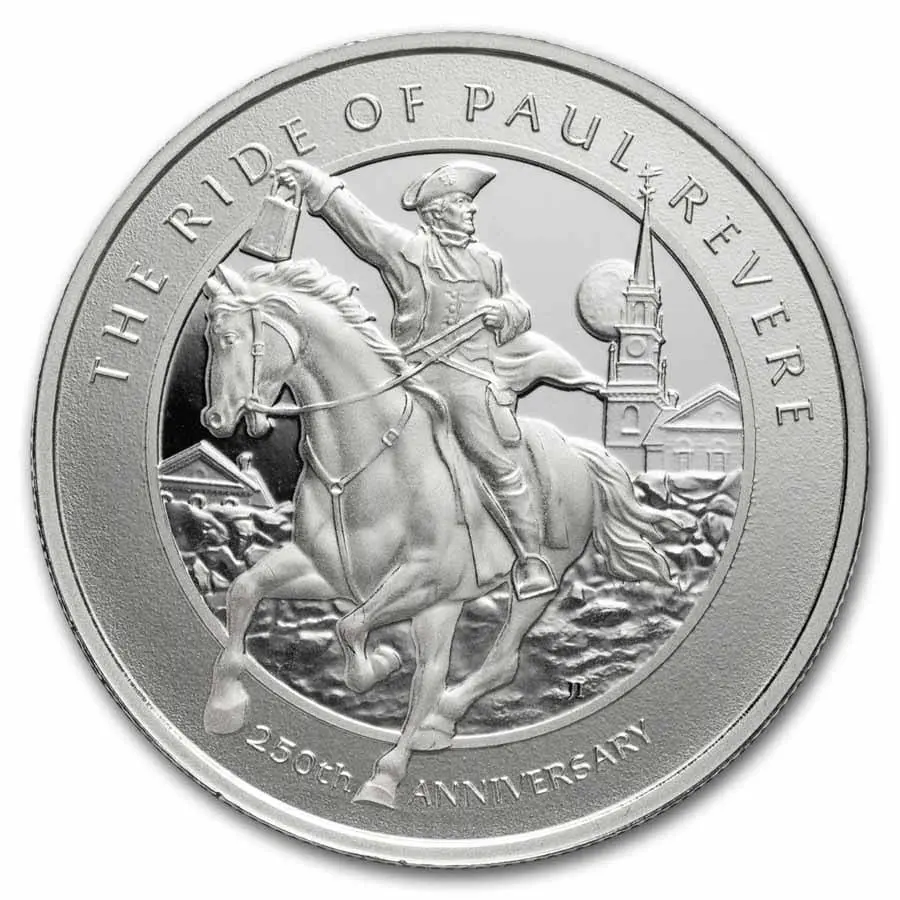 Stříbrná mince 250. výročí jízdy Paula Reverea 1 Oz