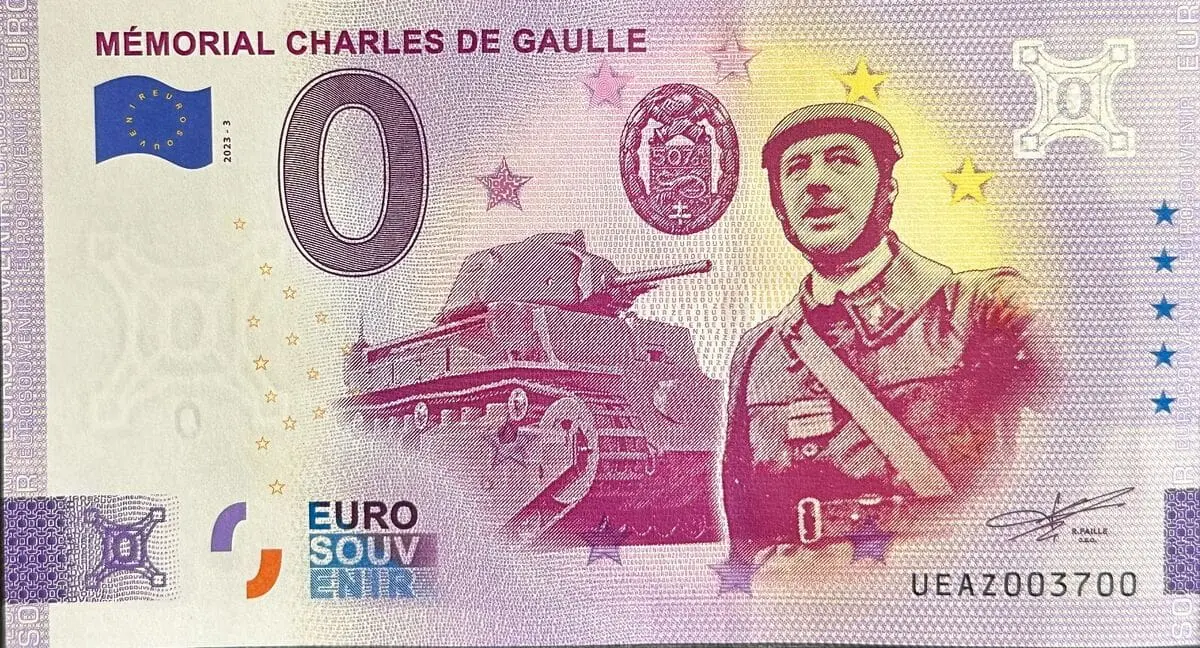 0 EUR bankovka Mémorial Charles de Gaulle 2023-3