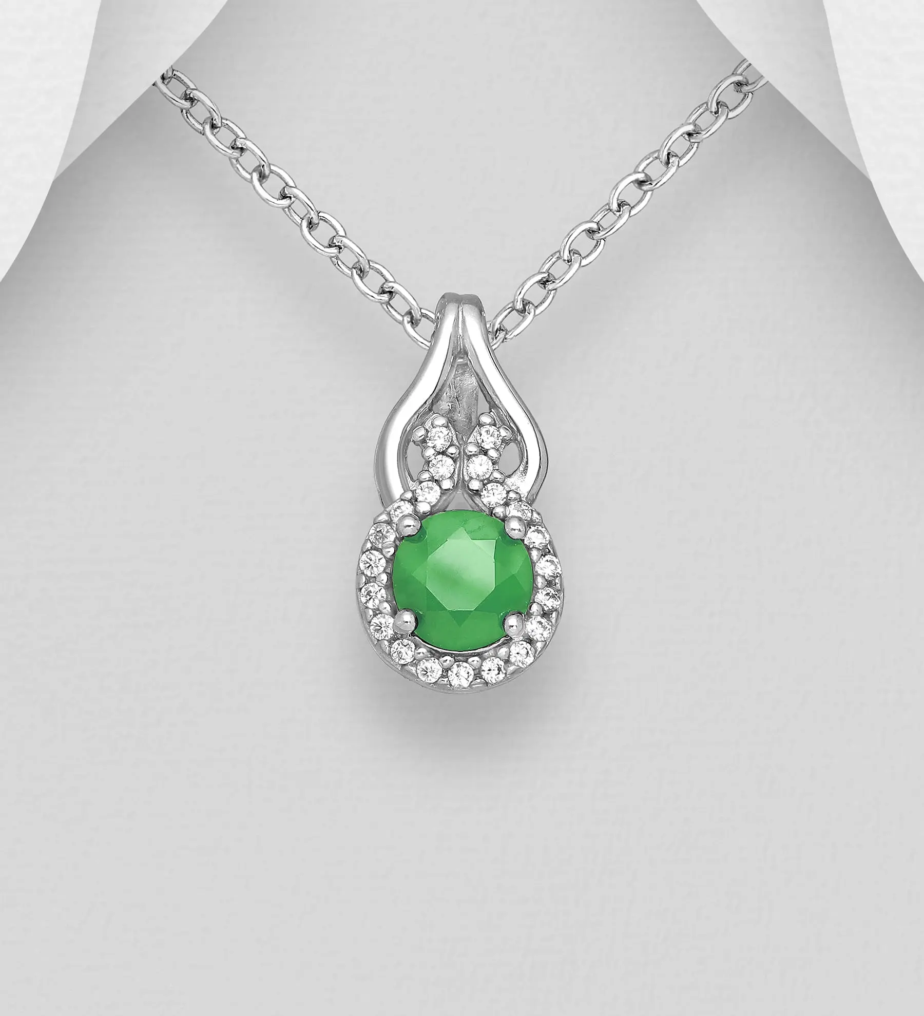 Přívěsek Halo ze stříbra 925, zdobený imitací diamantů CZ a Smaragdem